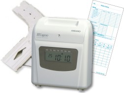 Amano BX-1600 Time Clock Package: BX-1600 time clock, 200 weekly payroll time cards and 6 slot card rack